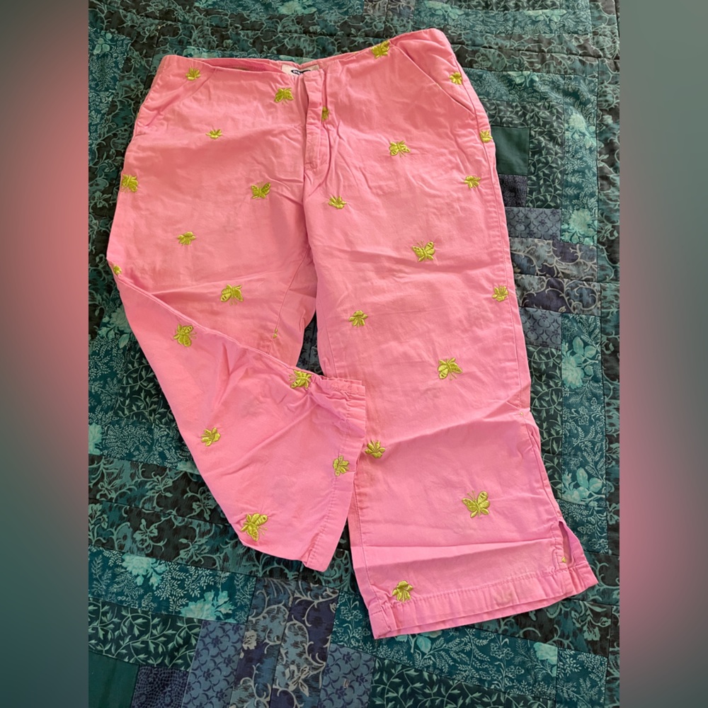 Old Navy Pink with Green Embroidered Butterflies Capris Girls Size 12